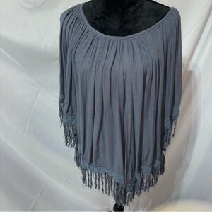 Fashion Fuse Blue Batwing Sleeves with Fringe Size L